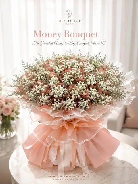 ช่อเงิน Money Bouquet ห่อกระดาษพีช